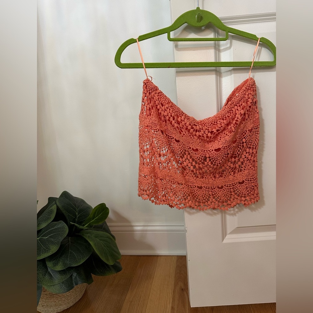 Cotton Candy Crochet Lace Strapless - Coral